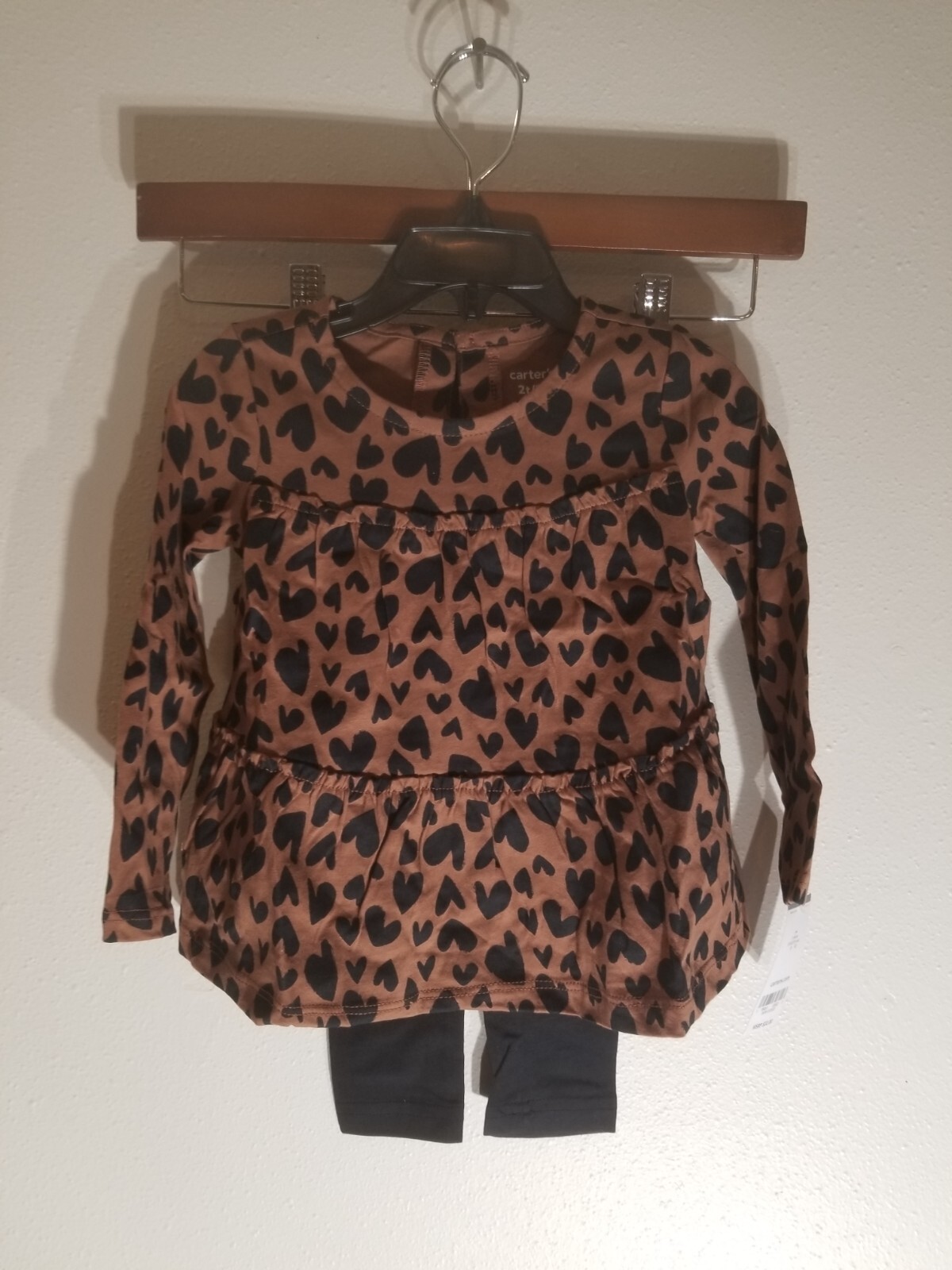 Carters Children Girl’s Set Brown Heart Top W/Black Pant Size 2T New With Tags