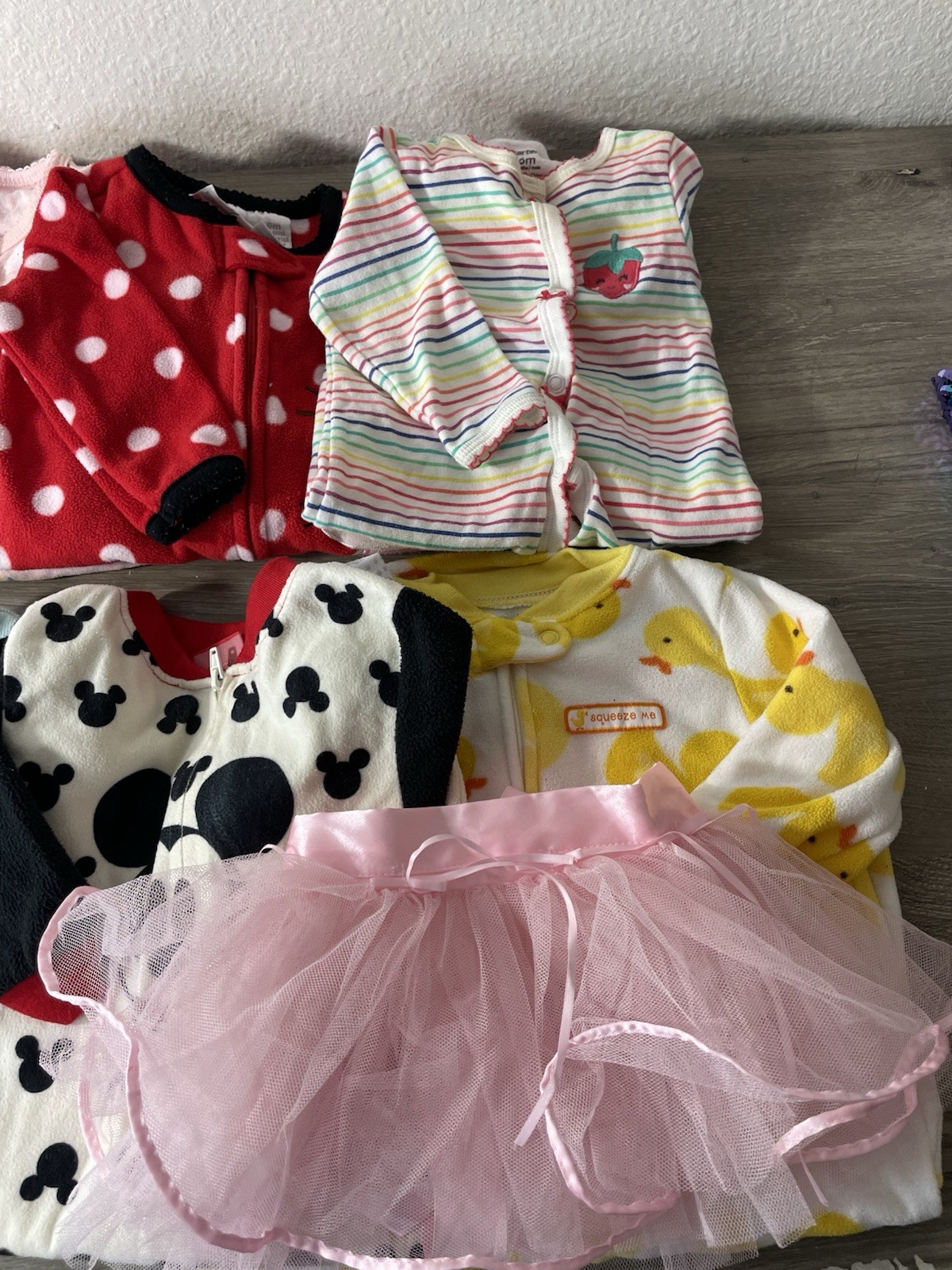 Lot of 10 Baby Girl Clothes 3-6 Months Disney Minnie Mouse Fleece Sleepers Tutu