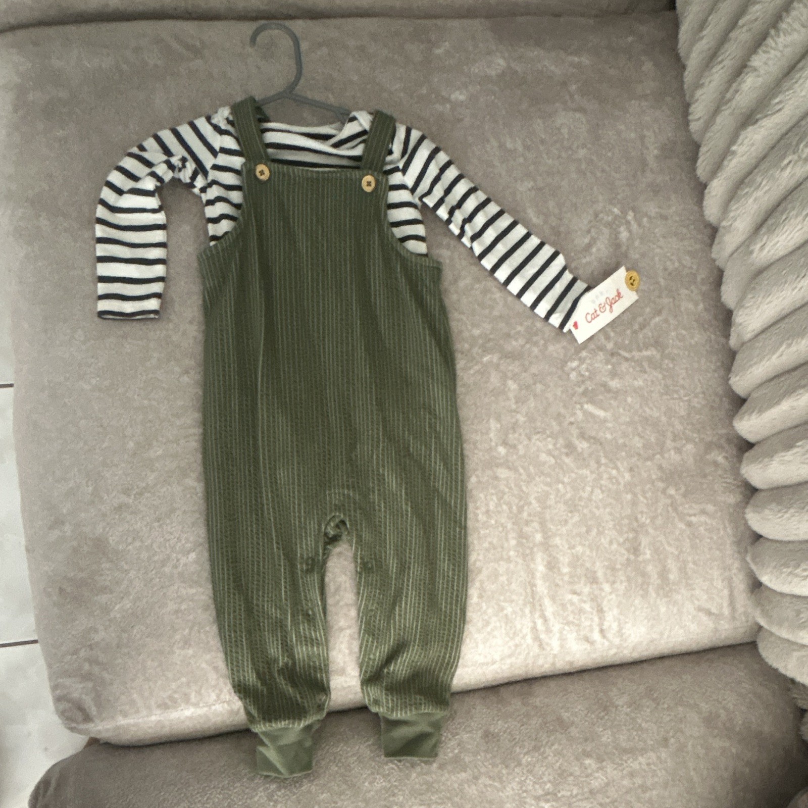 Cat & Jack Unisex 18M 2-Piece Corduroy Overalls & Striped LS Shirt Green