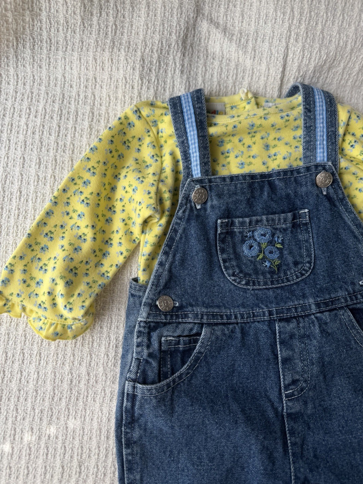 Girls 2-Piece Denim Overalls & Yellow Floral Long Sleeve Shirt Set 6-9M