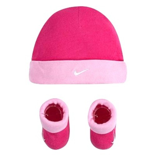 Nike Baby Girls 2 PC Set Size 0-6 Mos Swoosh Hat Booties Hyper Pink Gift Shower