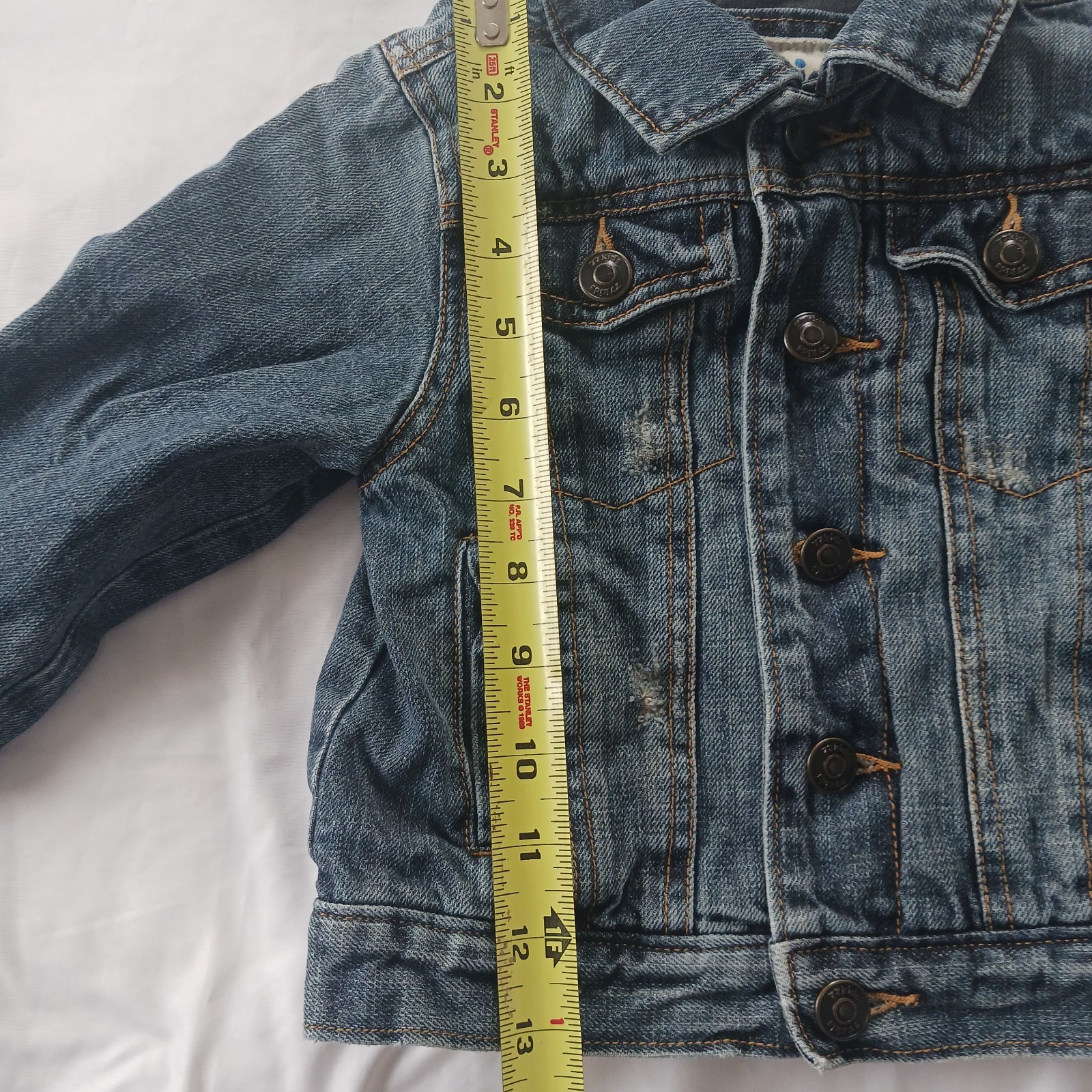 77 Kids By American Eagle Distressted Trucker Jean Jacket, Flannel Lined, Size 3