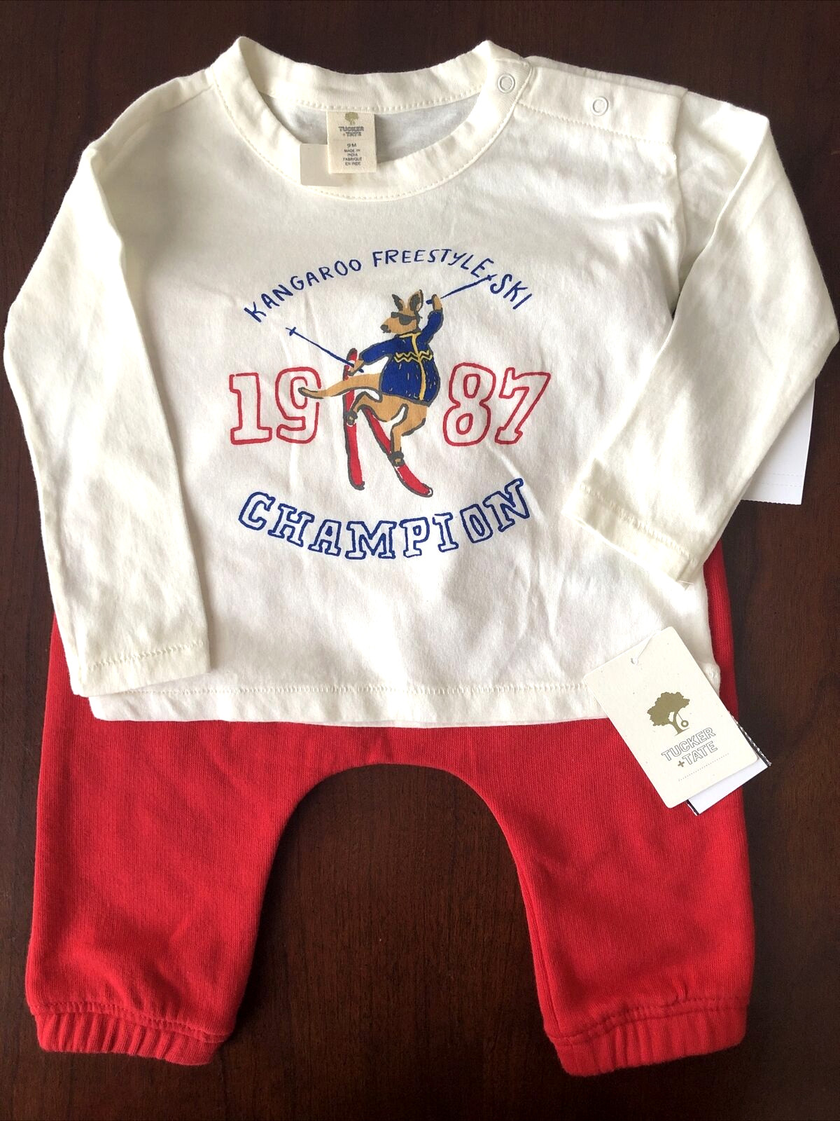 Tucker + Tate Ivory Kangaroo Freestyle T-Shirt & Red Pants 2-Piece Set Size 9M