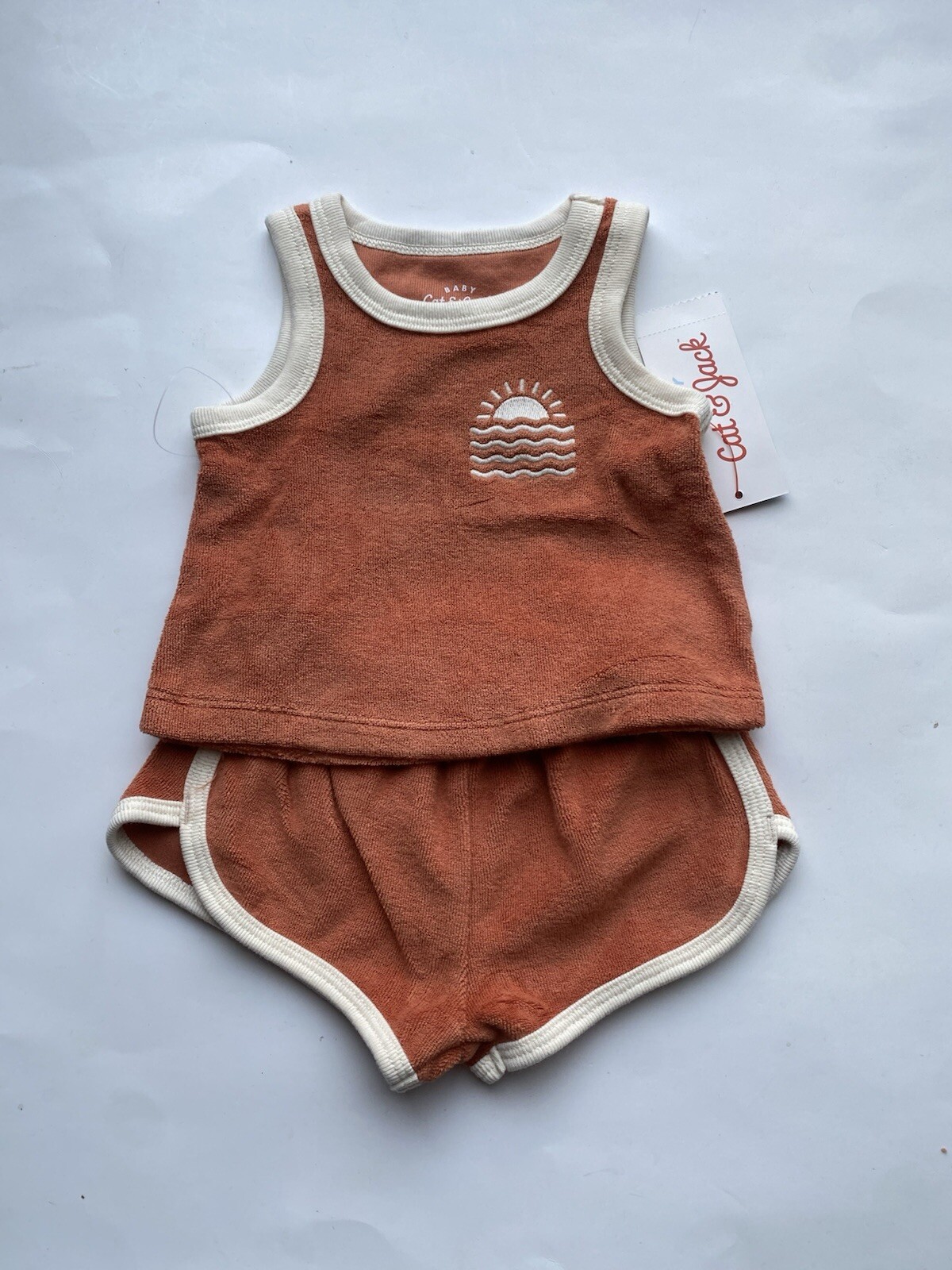 Cat & Jack Baby Boy’s NB Newborn Outfit Set Orange Rust Tank Shorts 2 Piece New