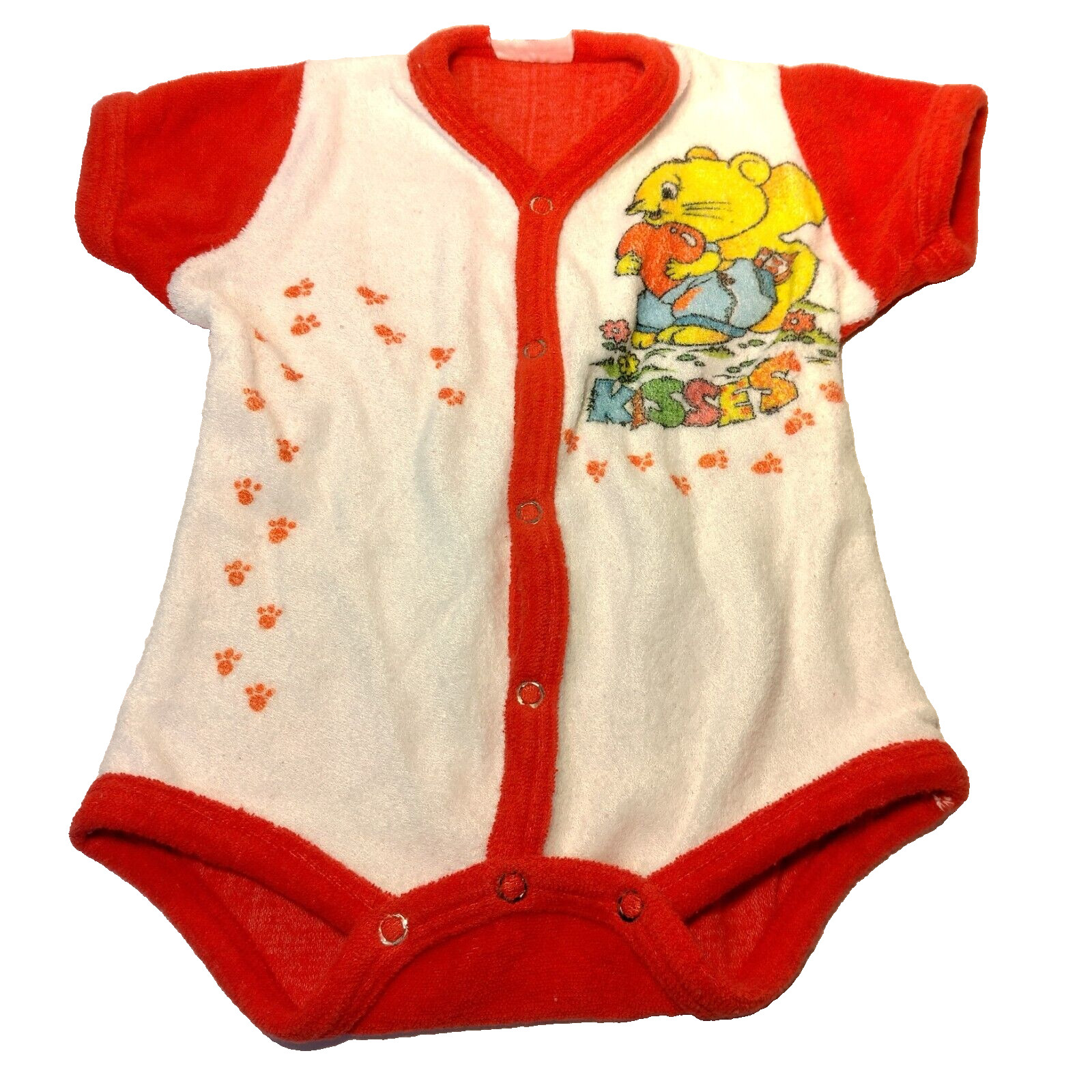Vintage Terry Cloth Baby Romper Shirt 6 to 9 Mos Squirrel Kisses Paw Print Love