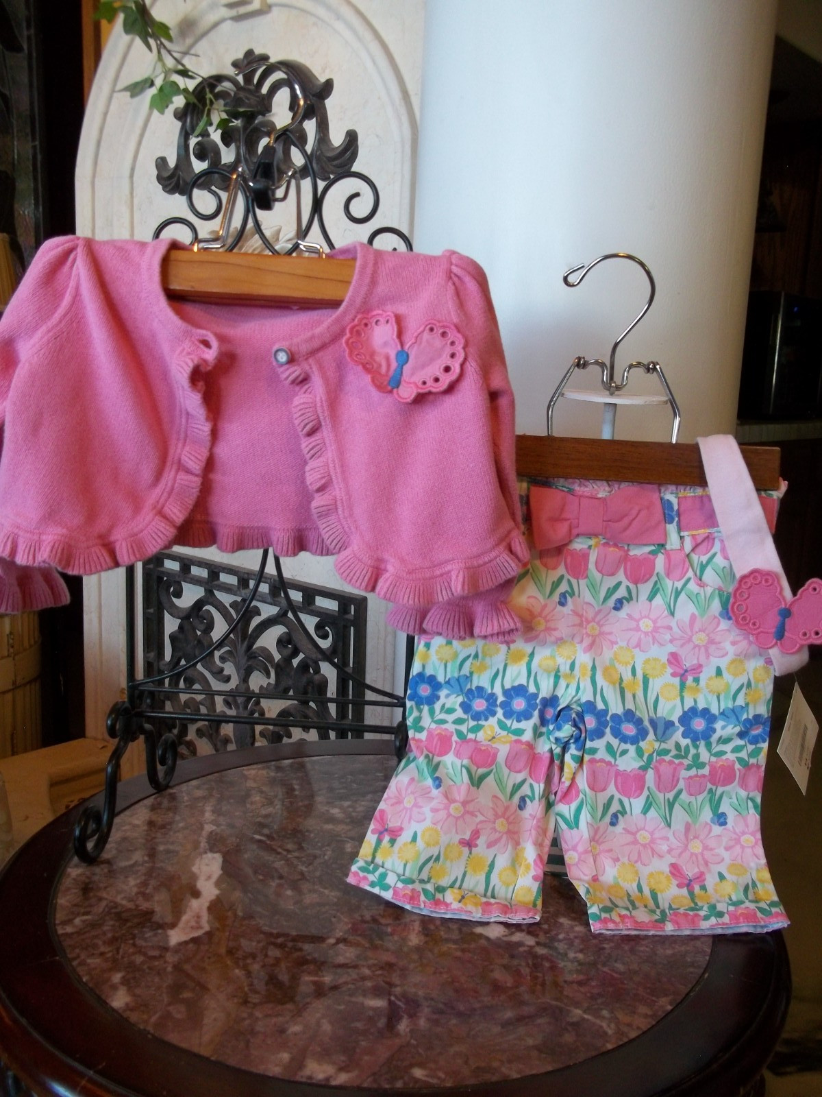 ’14 Gymboree All Ruffle Up watercolor crop pants cardigan sweater headband 12-18