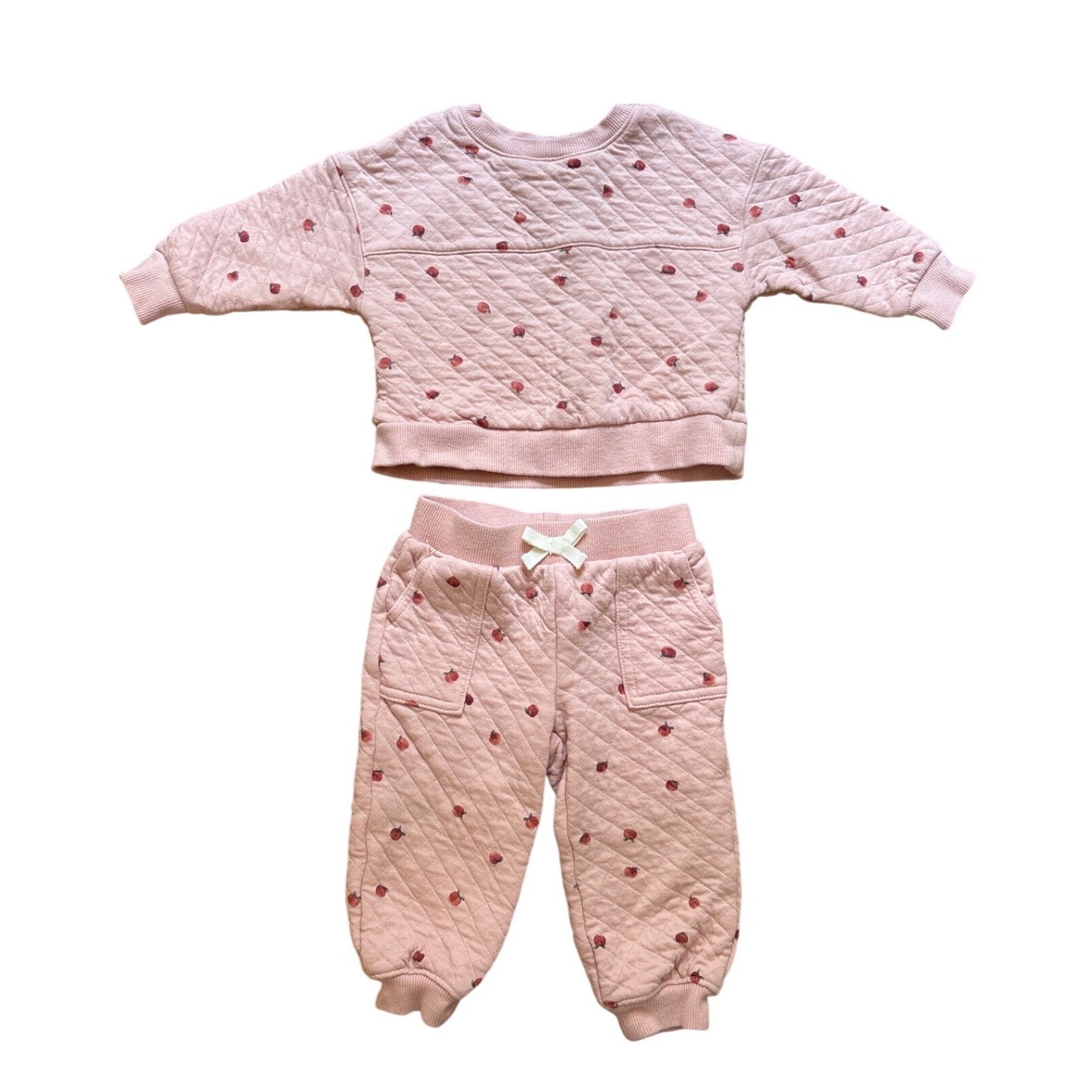 Carter’s Quilted Sweatshirt Jogger Set Kids Pink Excellent Apple Print SIZE 12M