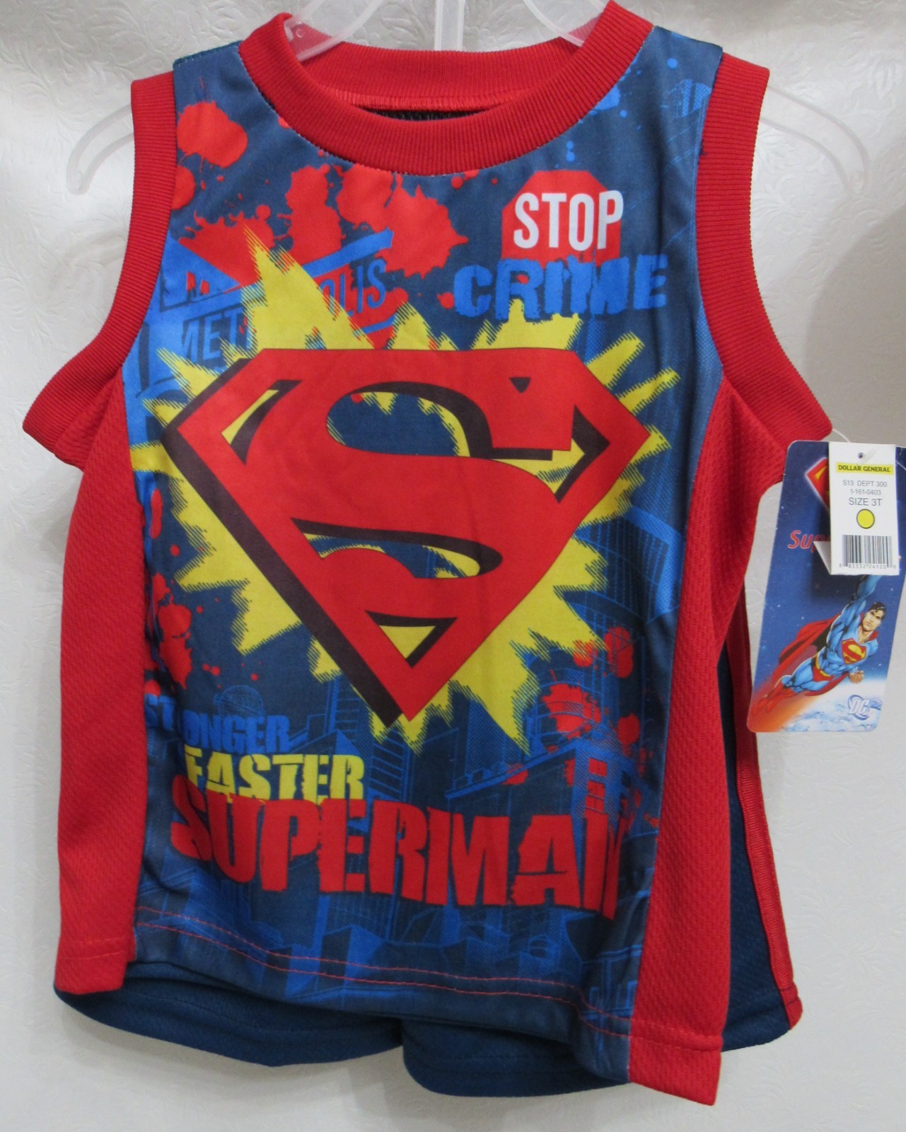 Superman 2 Piece Outfit Set Shorts & Sleeveless Shirt DC Boy’s 3T Mesh New