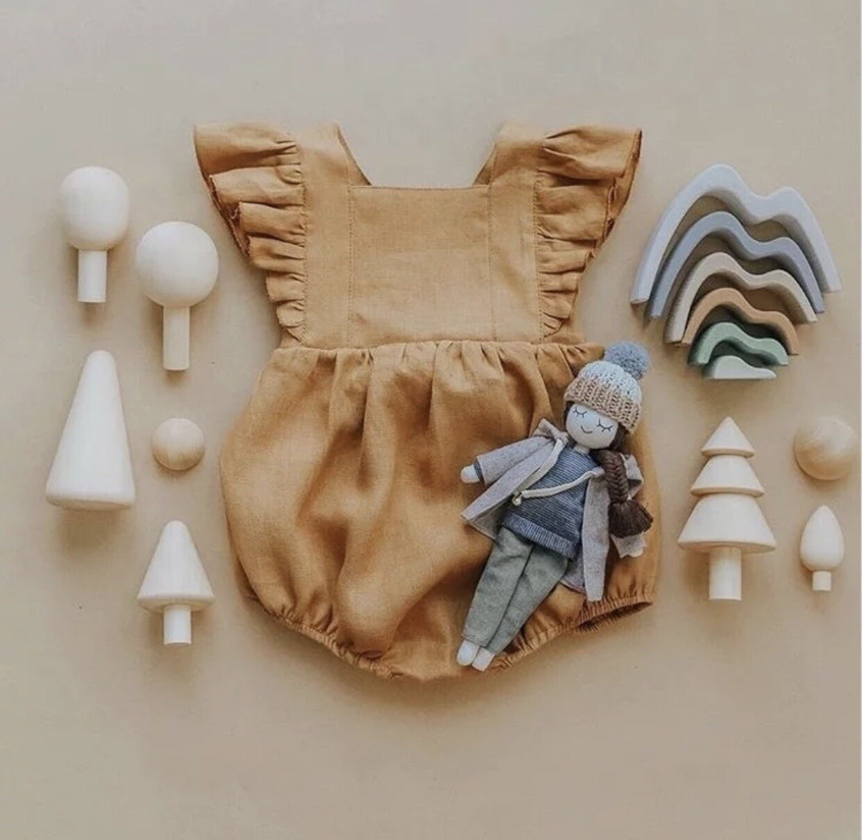 Boutique baby and toddler clothing- Girls Squared Collar Ruffles Linen Romper