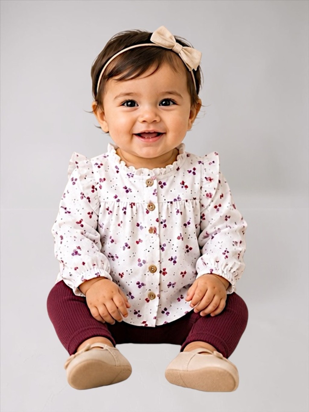 Cat & Jack Maroon Baby Girls’ 2-Piece Floral Tunic & Rib Leggings Set – Size 12M