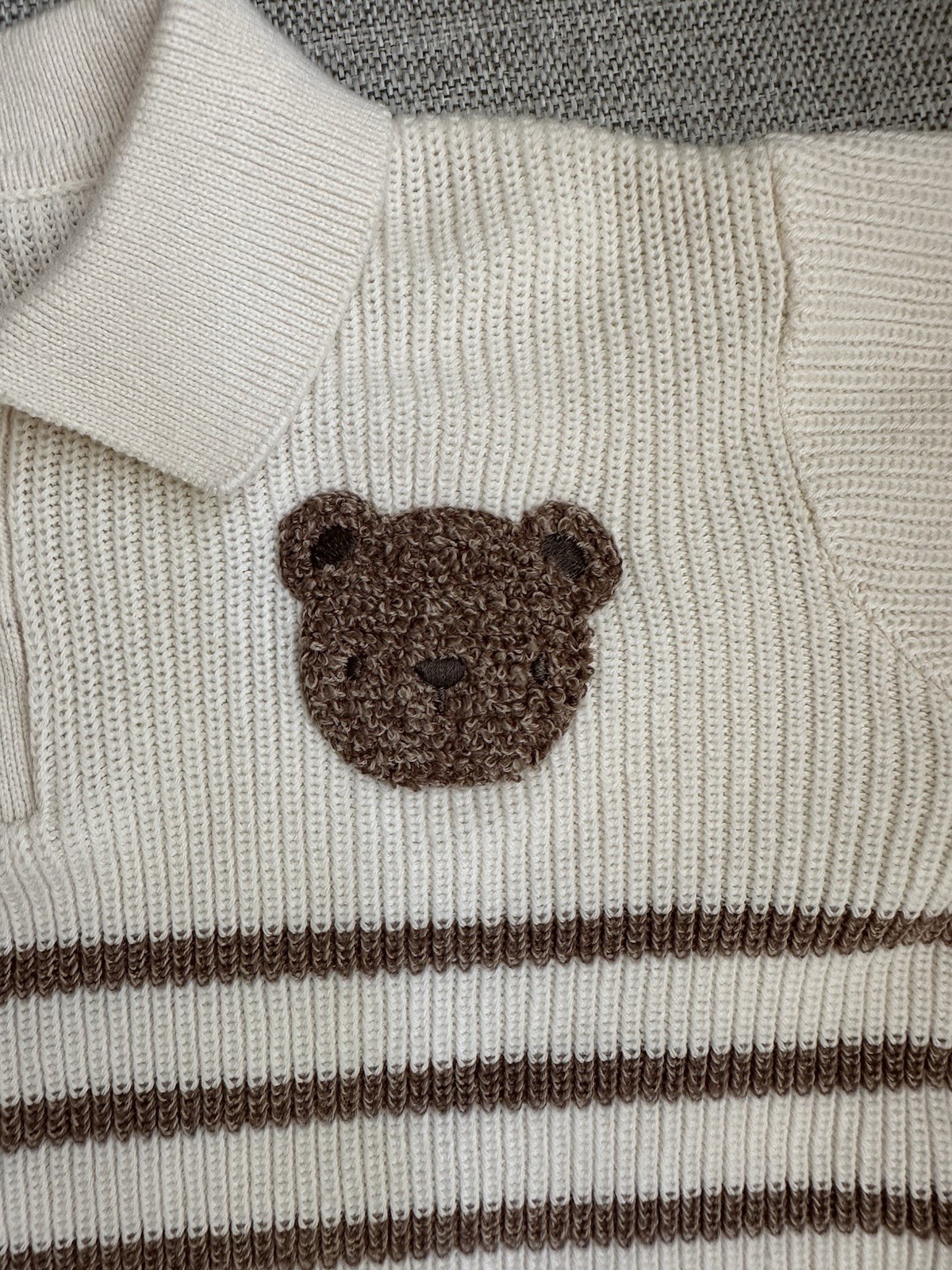 Lily & Jack 2 Piece Knit Outfit Set Bear Patch Striped Brown 4Y NWT