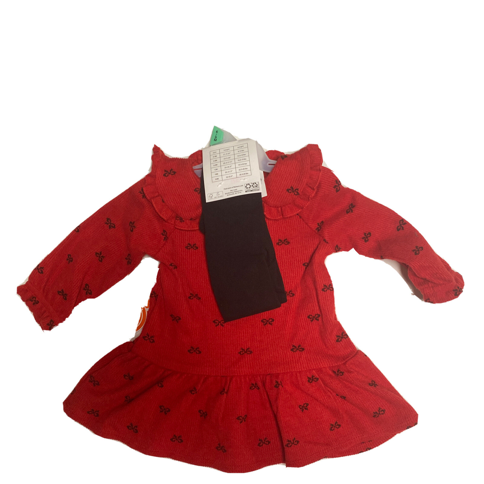 Wonder Nation Baby Girl Christmas Dress With Footed Tights Set Size 12 M New