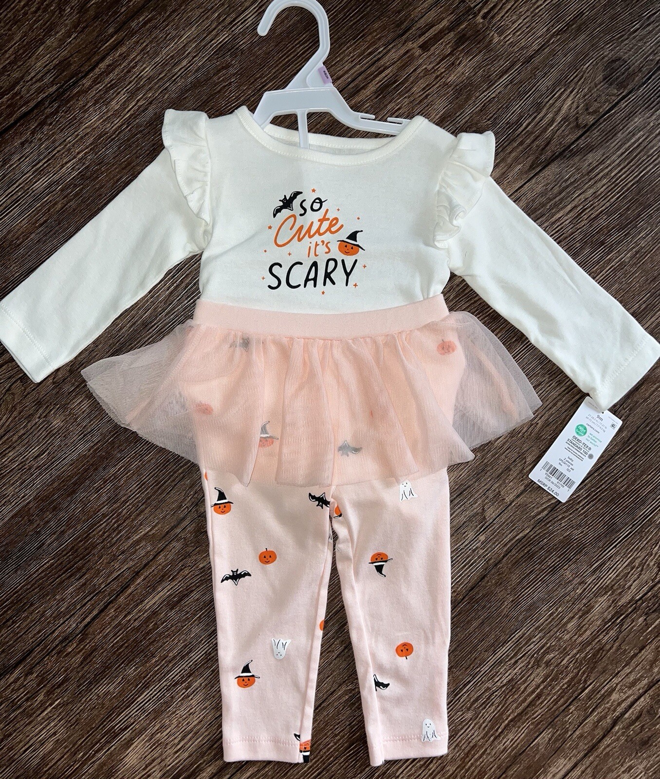 Carters Halloween So Cute It’s Scary Bodysuit Tutu Leggings Set Baby Girl NWT 9m