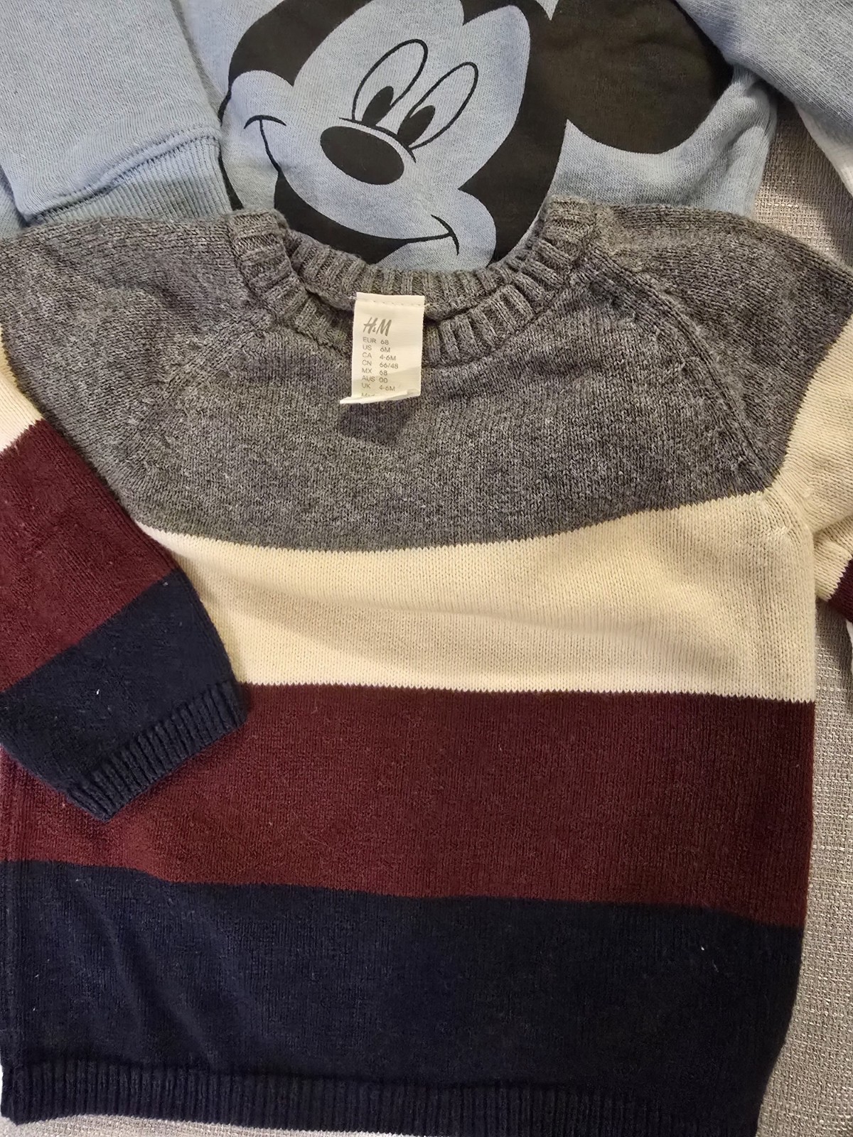 H&M Baby Boys 6-9M 4 Pc Mickey Mouse Cotton Knit Sweatshirt Sweater Shirt Pants