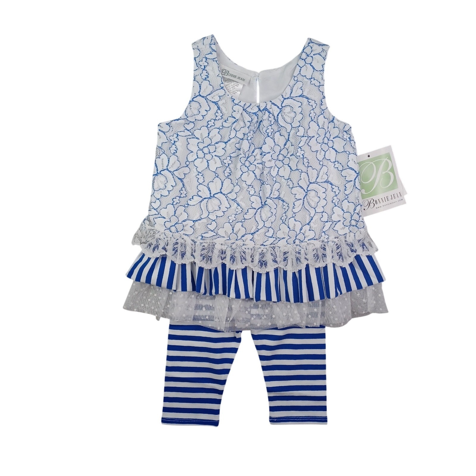 Bonnie Jean Girls Floral Lace Tiered Ruffle Top Legging Set Outfit 2T Blue White