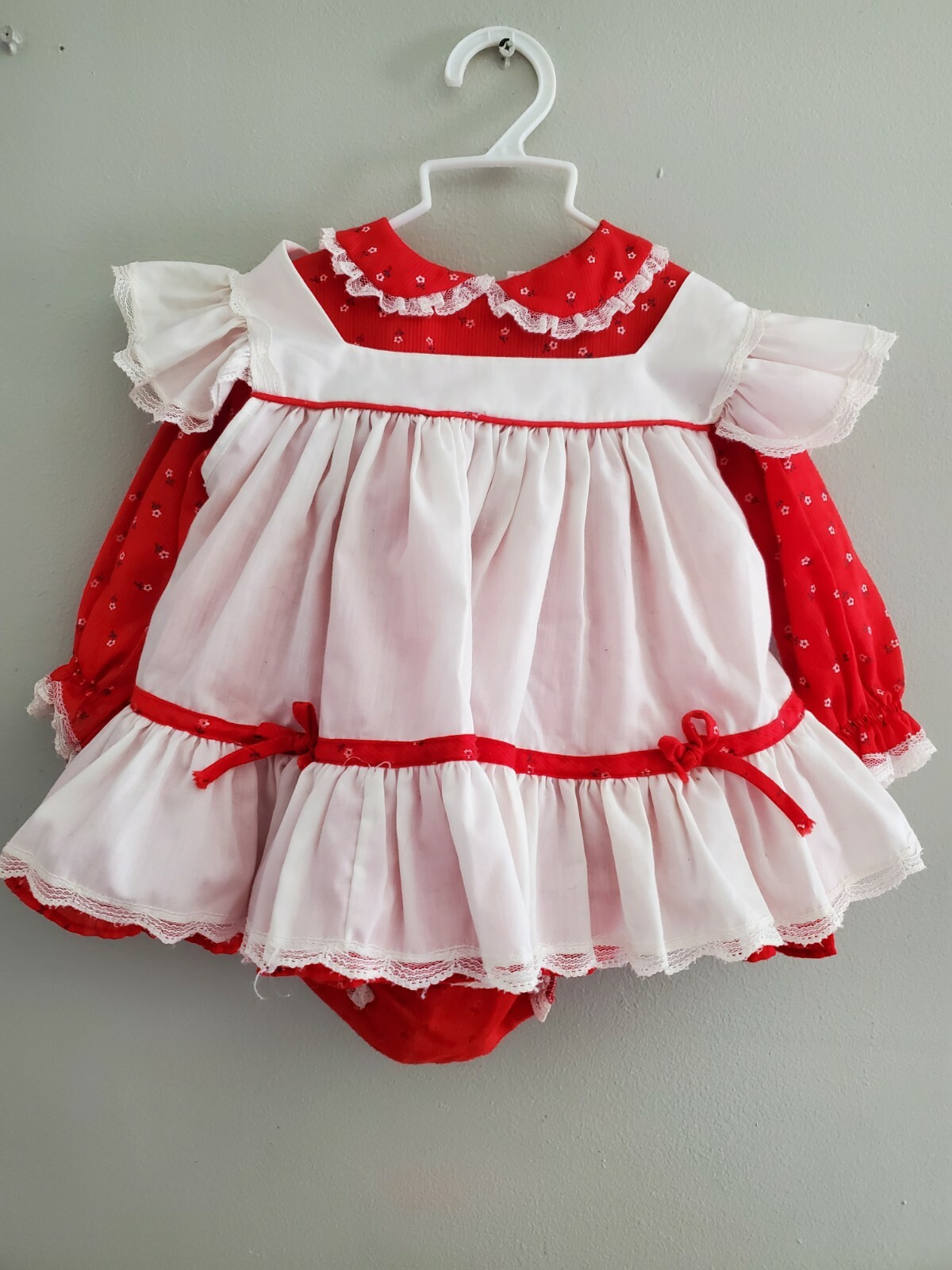 Bryan Toddler Girls 12 Mos. 3 Piece Set Red & White Babydoll Outfit