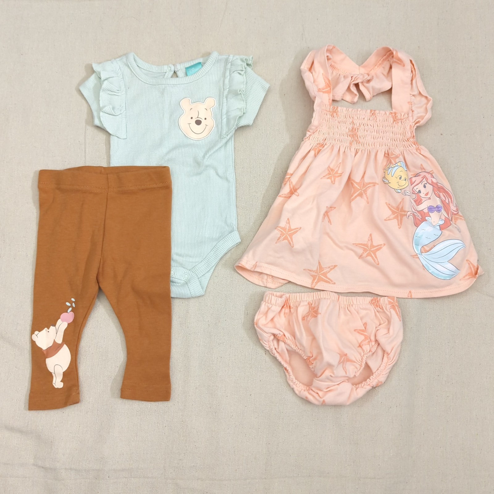 Baby Girl Disney Outfit Bundle 0-3 Months Winnie the Pooh Little Mermaid Set
