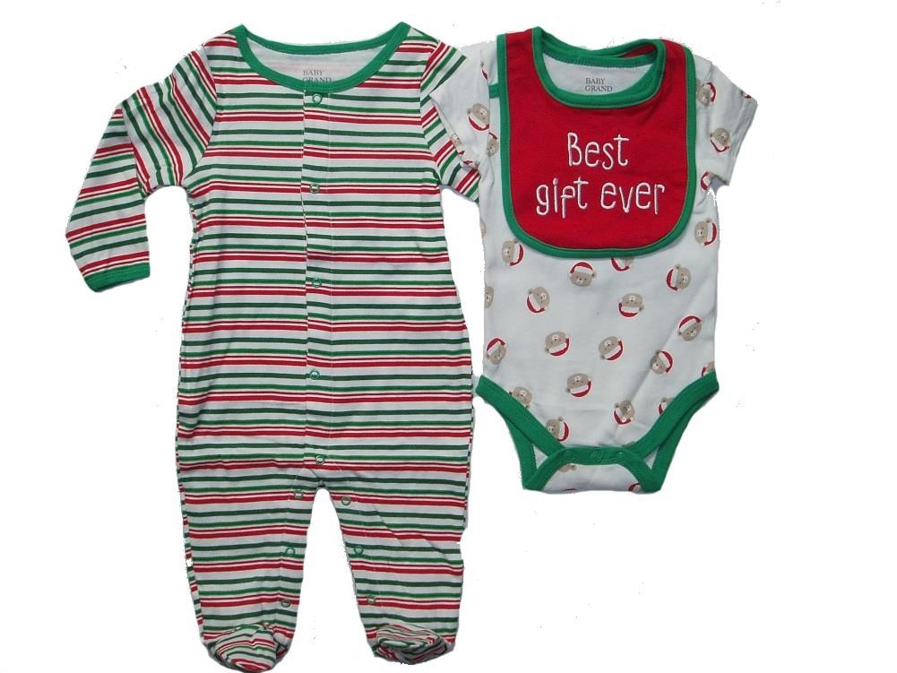 Holiday Bodysuit Sleeper & Bib Set Best Gift Ever Baby Grand Unisex 3 Piece New