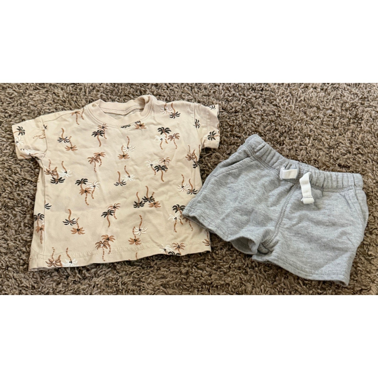 Carter’s – Tan Palm Tree T-Shirt & Gray Sweat Shorts 3 Months