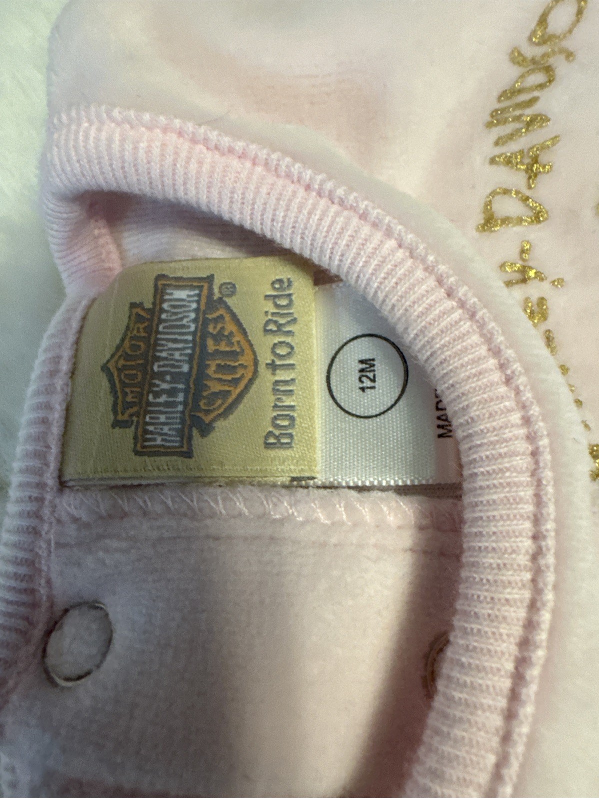 Harley Davidson 12 Month Girl Baby Pink Velour Long Sleeve Top