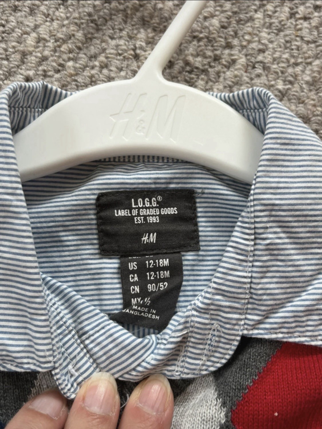 H&M Harlequin Pattern Grey Jumper & Light Blue Pinstripe Shirt Set 12-18 months