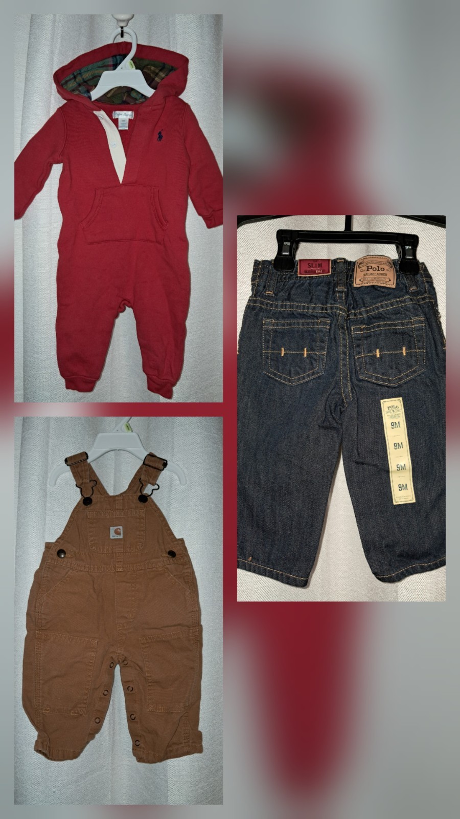 Boy 6 / 9 M Carhartt Overalls 6m Red Polo Sweat Suit 6m New Polo Ralph Jeans 9m