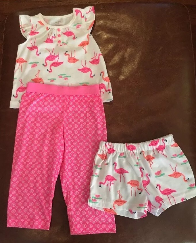 Carter’s Girl 3 Piece Short Sleeve Shorts Pants Flaming Prints PJ’S 18 Months