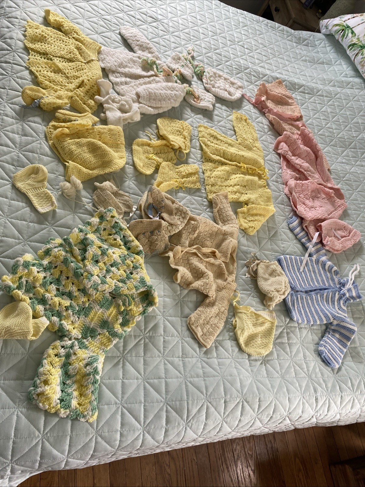 Vintage HandCrochet Baby Sweater Tops Socks Hats Mixed Colors Over 15 Peaces