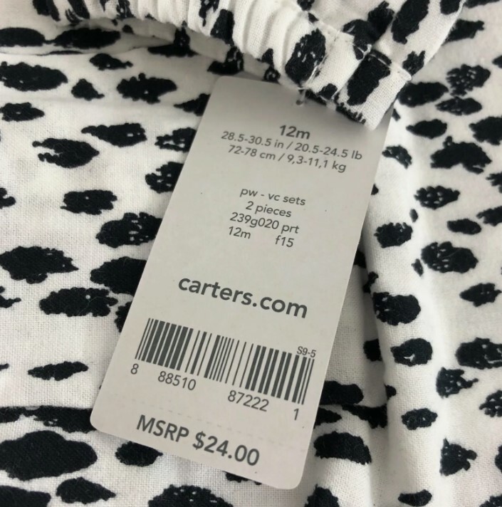 Carters Baby Girls 2pc Outfit Pants Blouse Top Dots Black White Glitter 12 Month
