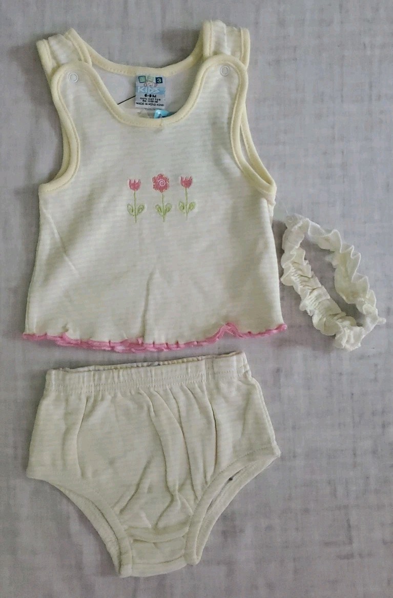 123 Kids Two-Piece Tank And Bottoms Baby Girl 6-9 Months With Headband