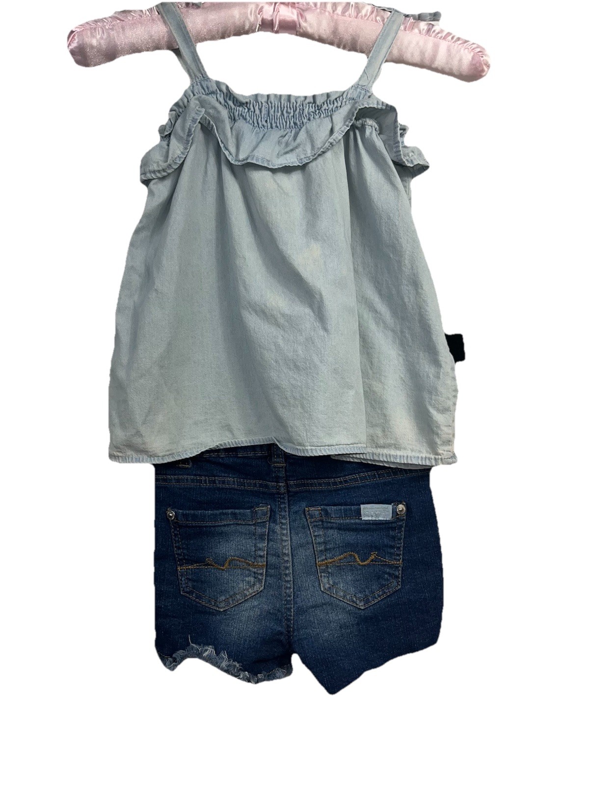 7 For All Mankind Toddler Girl 4T Denim Shorts & Ruffle Chambray Top Set