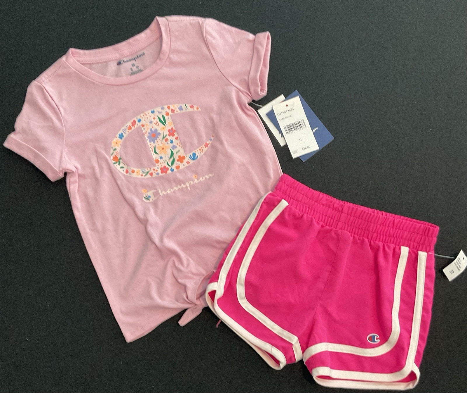 Champion Toddler Girls Pink 3T Tie Front Top & Shorts Set Lilac Sachet NEW