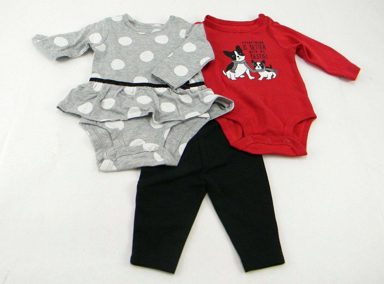 Carter’s 3-pc Layette Set Baby Girl’s Gray/Black/Red Bodysuit/Pants Size 3 Month
