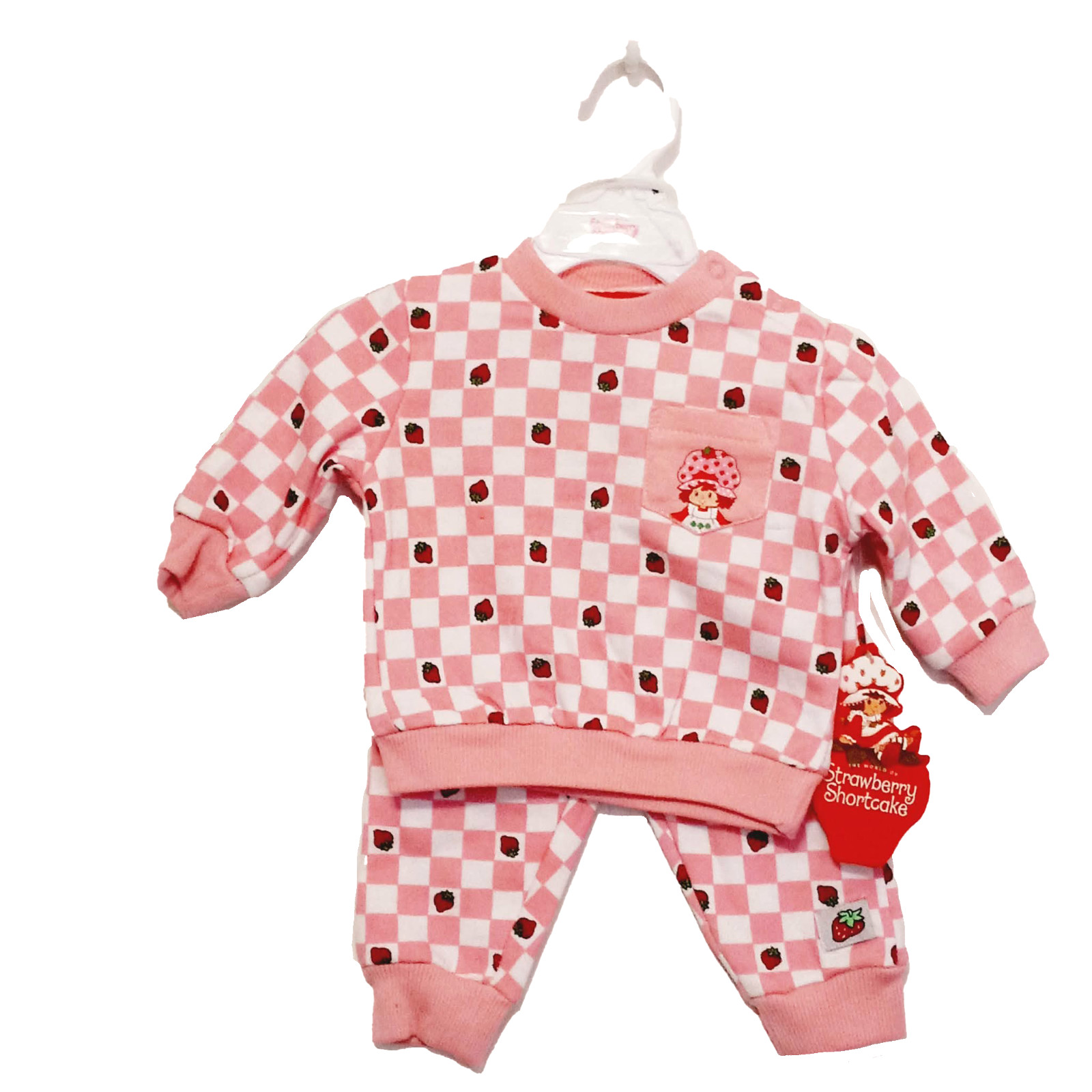 NWT Strawberry Shortcake Girls Pants Set 6 Months Pink Check Long Sleeve Pocket