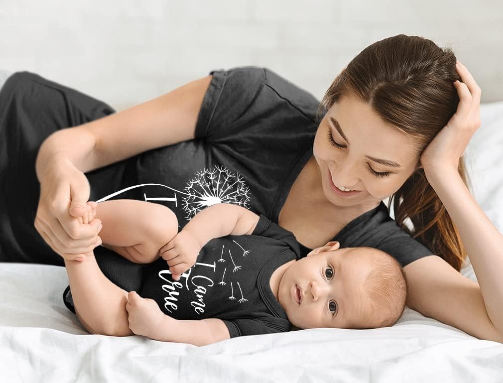 Mom and Me Matching Shirt Mama and Baby Matching Dandelion Print Set Grey Size L