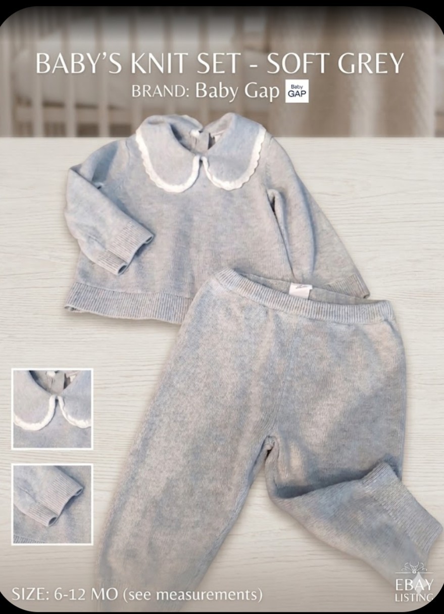 Baby Gap Girl Knit Sweater Set Grey 2-Piece Outfit Scalloped Peter Pan Collar