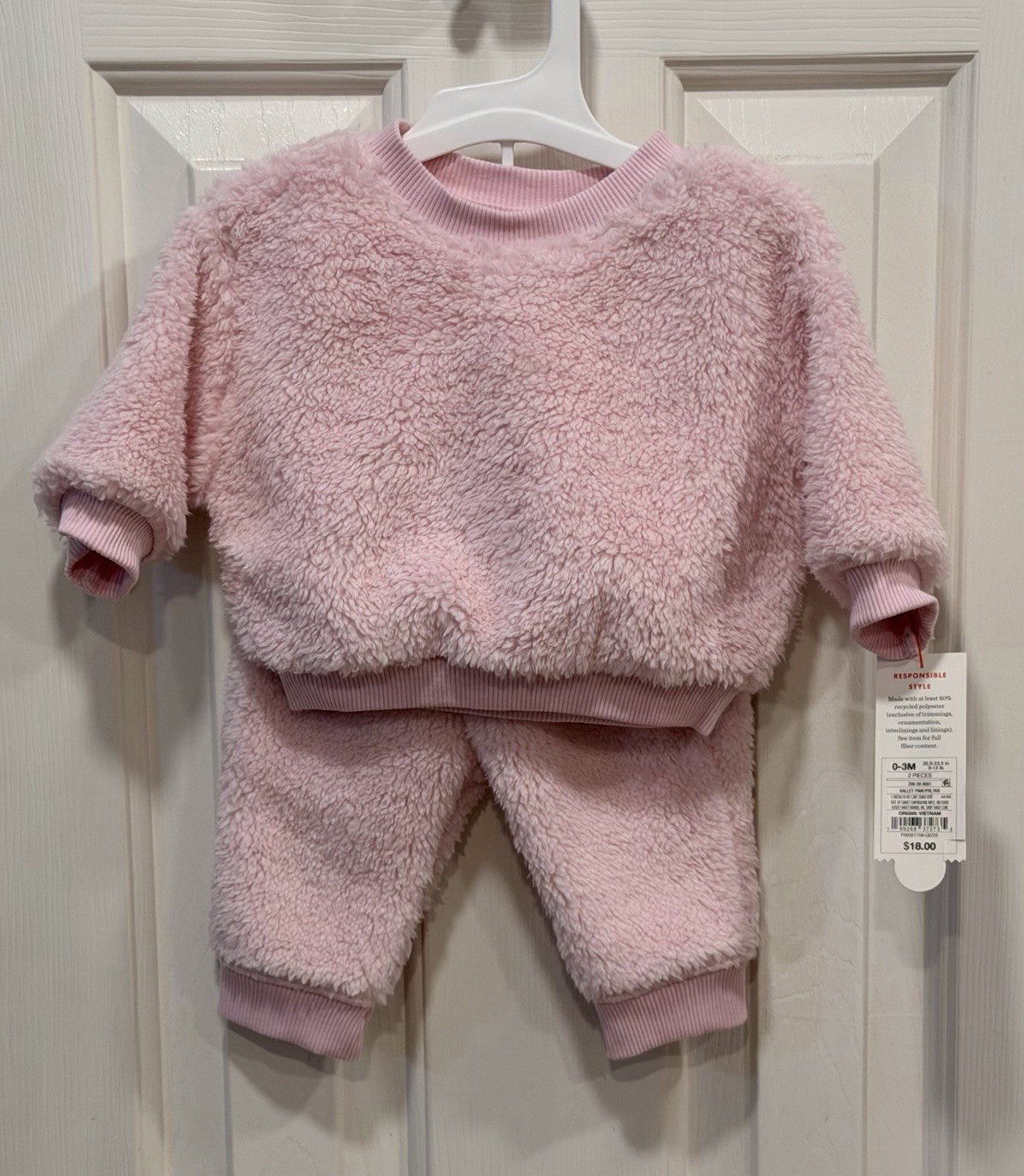 Cat &Jack 2pc Solid Pink Sherpa Sweatshirt & Pants Set 0-3M