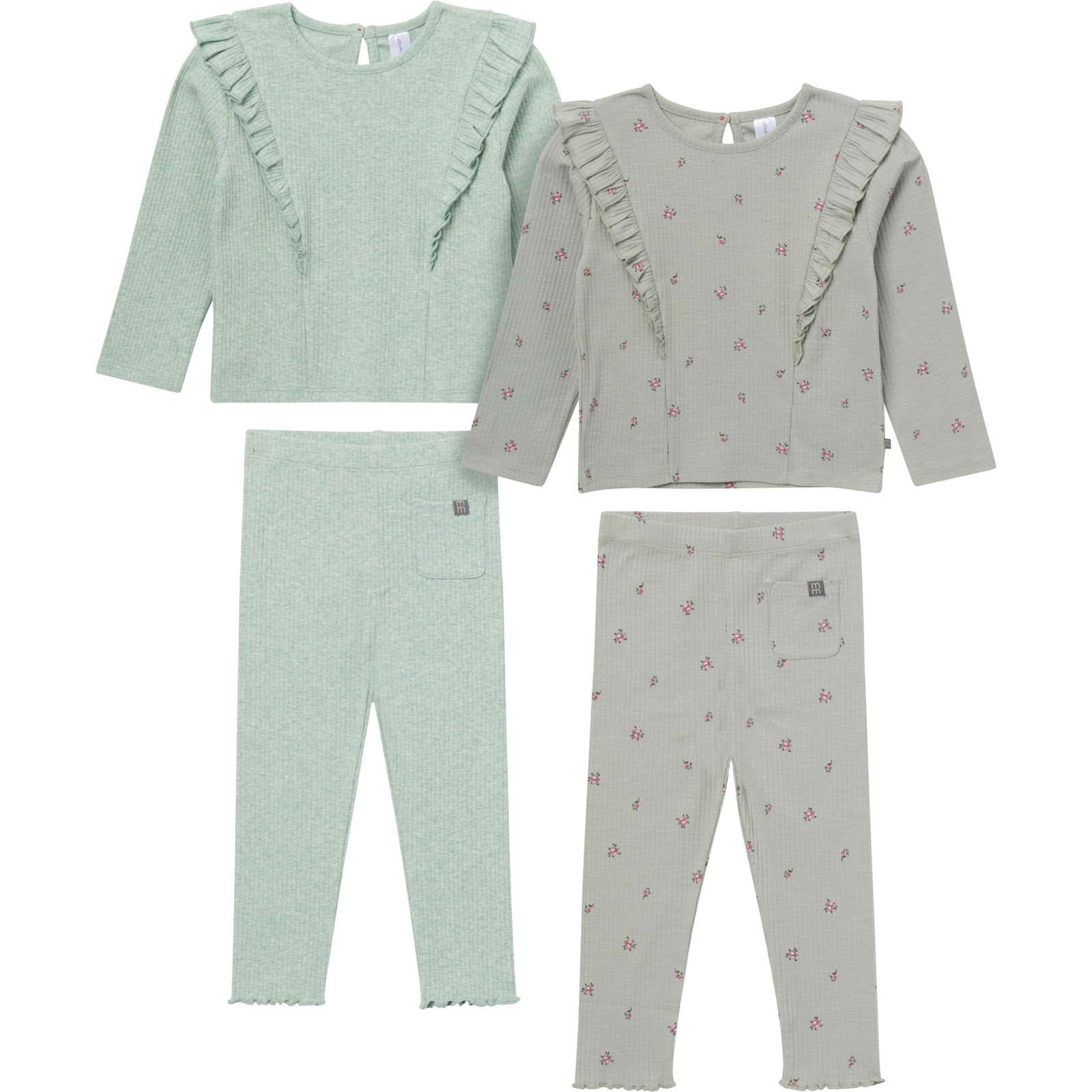 Baby Girls’ 4-Piece Set (2 Long Sleeve Tops & 2 Legging Pants), Blue and Gree…