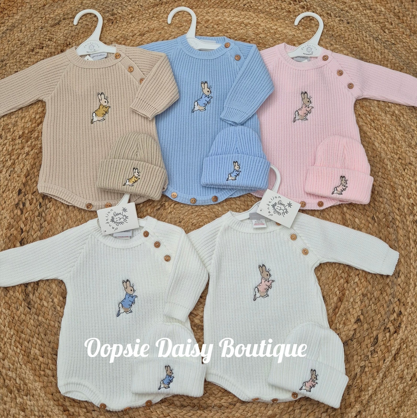 Peter Rabbit Knitted Romper & Hat Set FREE KNITTED BOOTIES