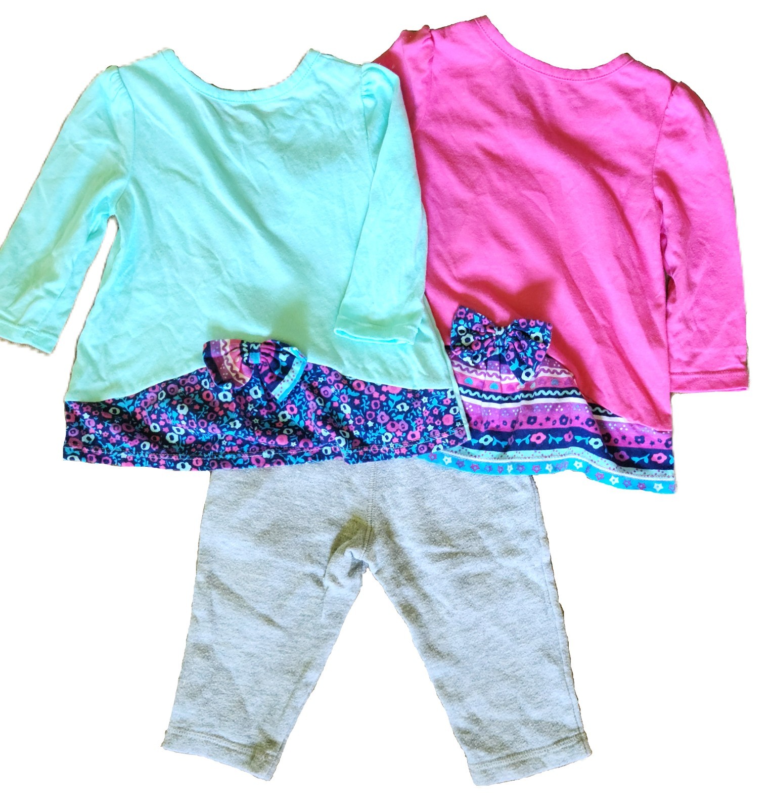 MIX & MATCH Lot of 3 Baby Girls Long Sleeve Shirts & Pants Pink/Blue/Gray 9M