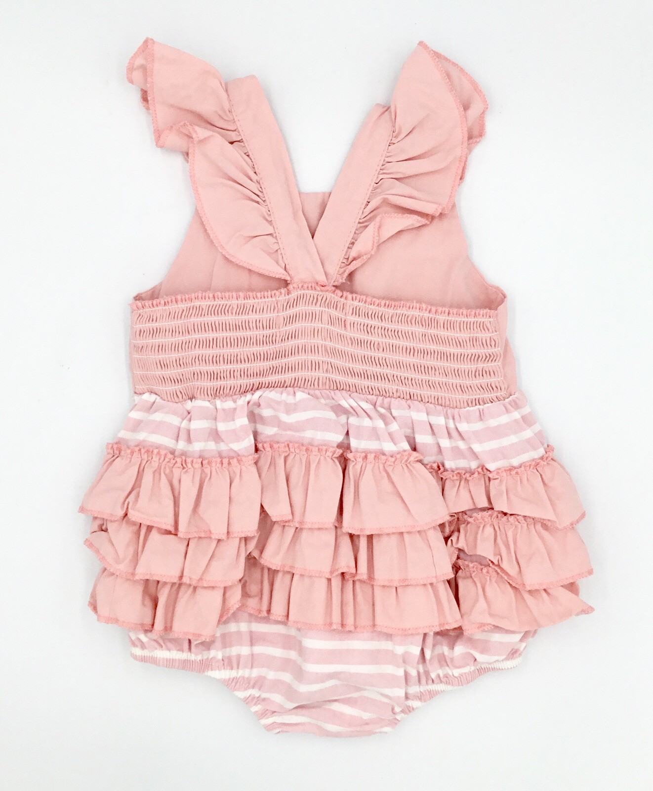 🩷Pink & White Smocked Easter Bubble Romper, Ruffle Butt- Sz 3-6M, Marie Nicole