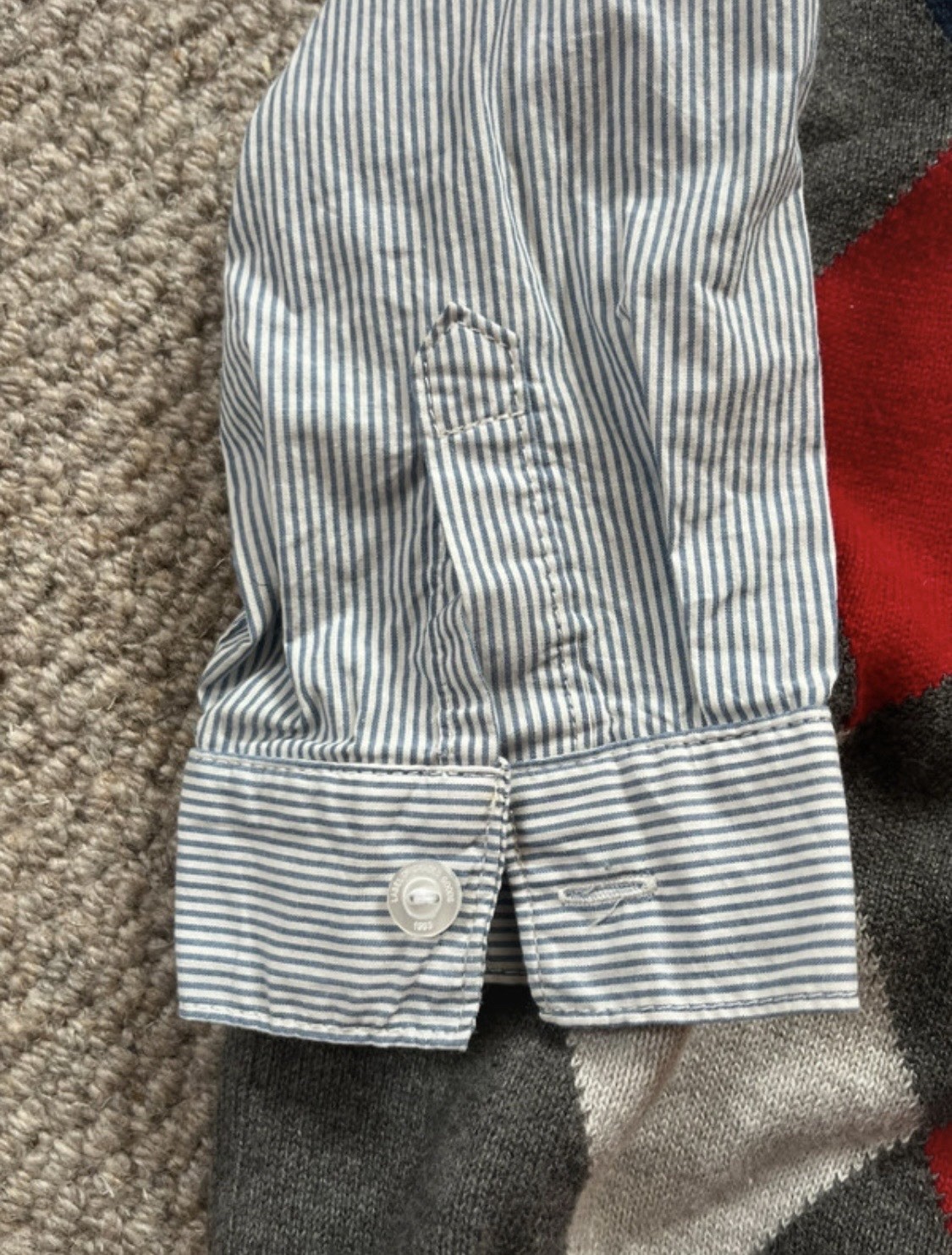 H&M Harlequin Pattern Grey Jumper & Light Blue Pinstripe Shirt Set 12-18 months