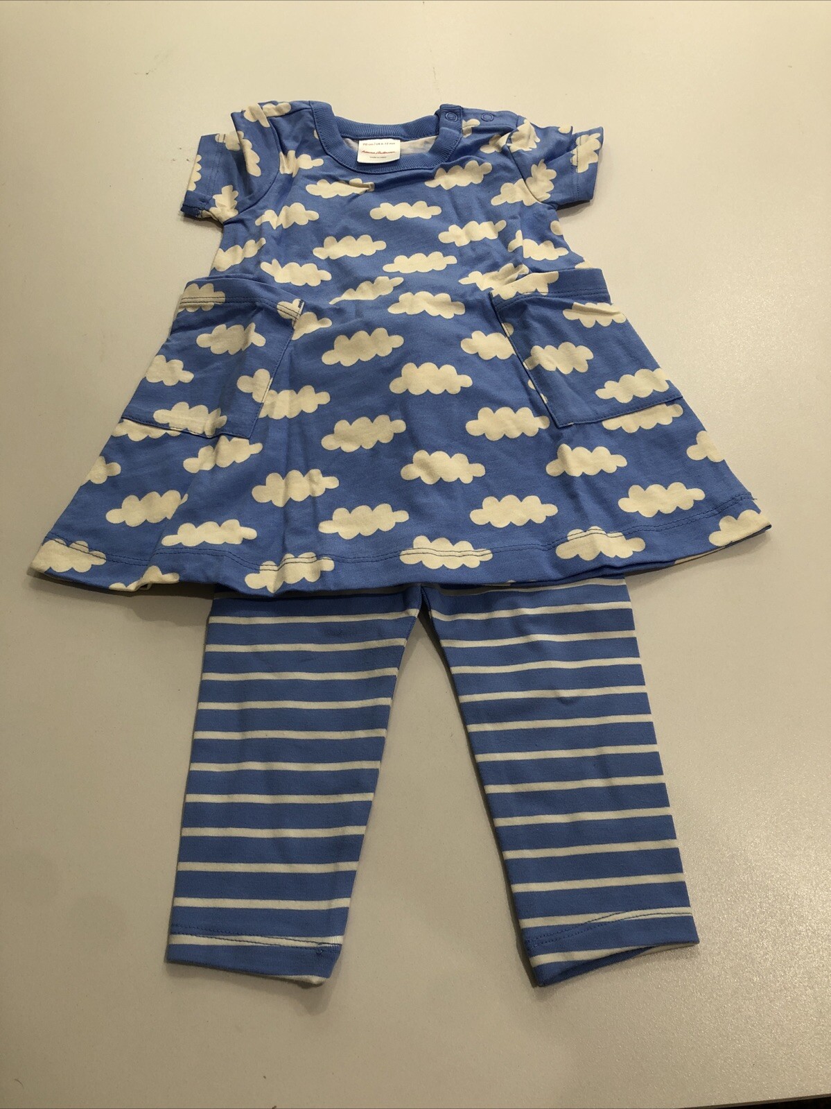 Hanna Andersson Blue Baby Short Sleeve Pocket Dress & Leggings Set 6-12M