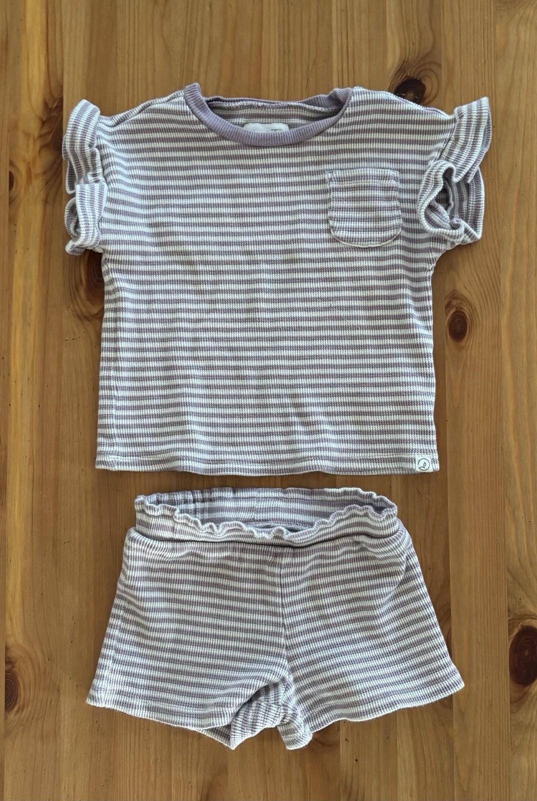 Little Planet Carters Organic Girls Lilac Stripe 2pc Set 2T/2A Shorts And Shirt