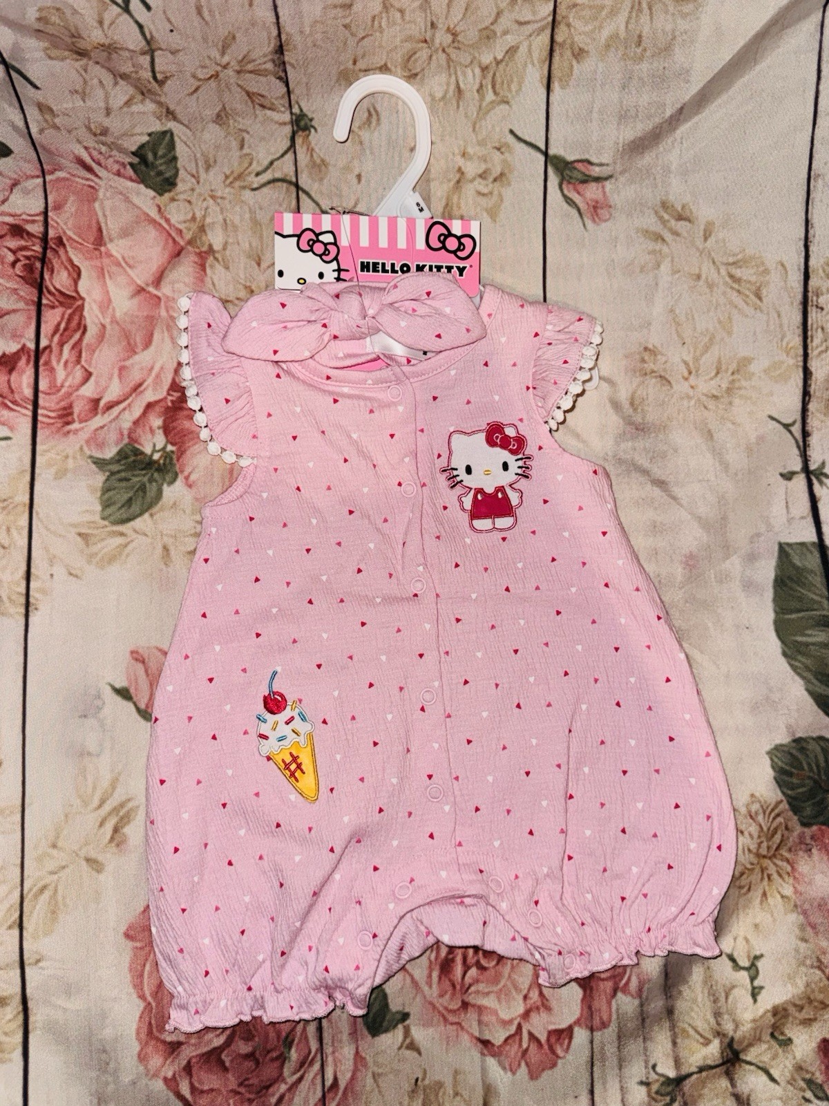 Hello Kitty Baby Girl Clothes 2 Pc Set Pink Bubble Romper Ice Cream 6 Months NWT