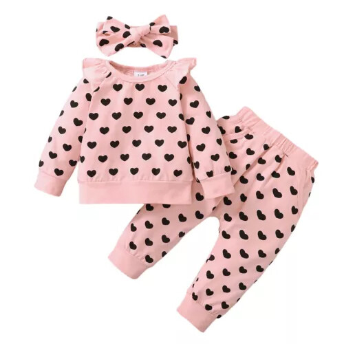 Infant Baby Kid Girls Heart Print Tops Trouser Outfits Tracksuit Clothes Set