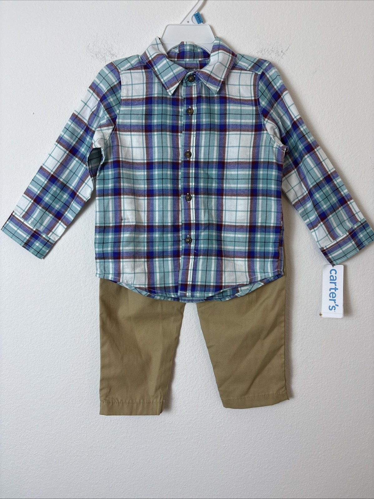 Carter’s Baby Boy 2pc Plaid Flannel Shirt Khaki Pants Set