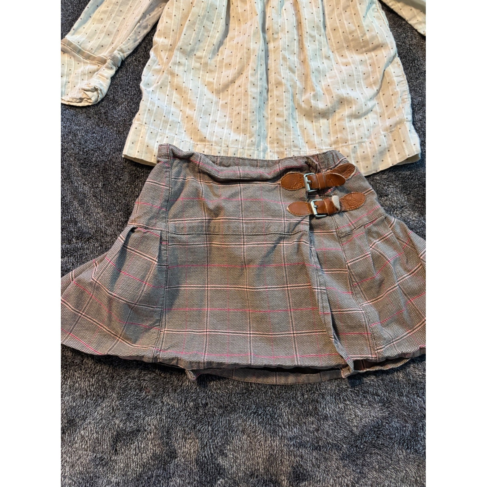 Baby Gap Toddler Girls Blouse and Plaid Skirt Set 3T Cream Brown 2 Piece Outfit