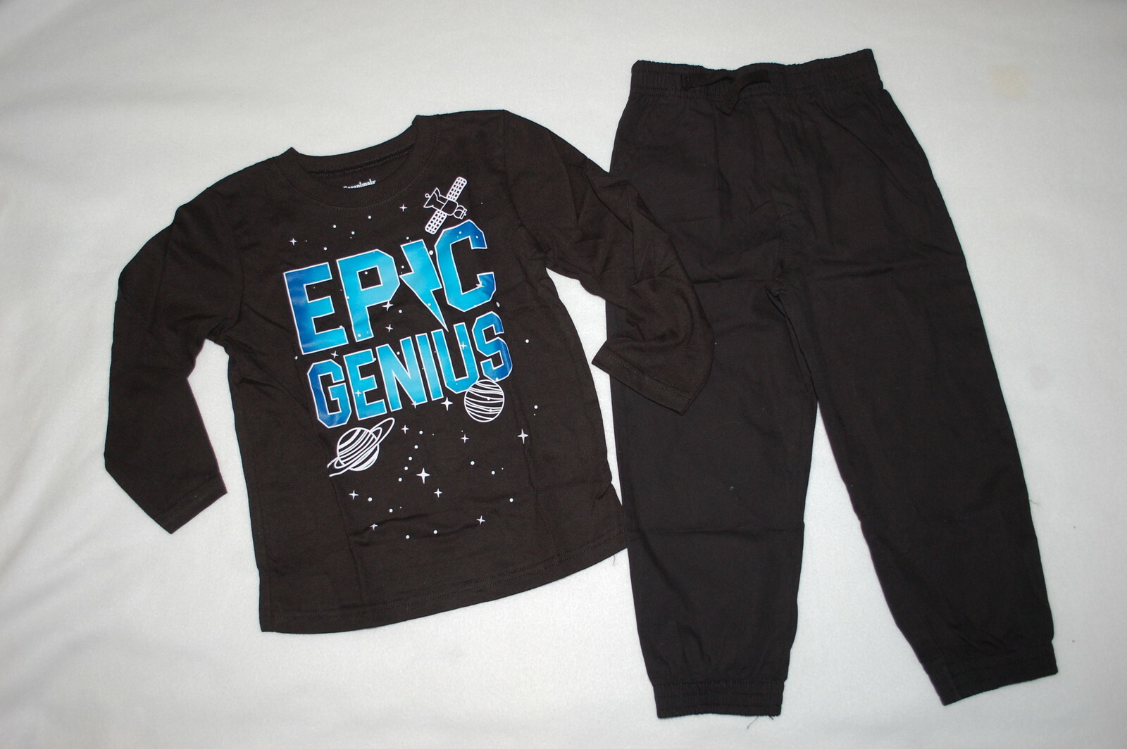Toddler Boys BLACK L/S T-SHIRT Planets Rocket EPIC GENIUS Woven Joggers 2T 3T 4T