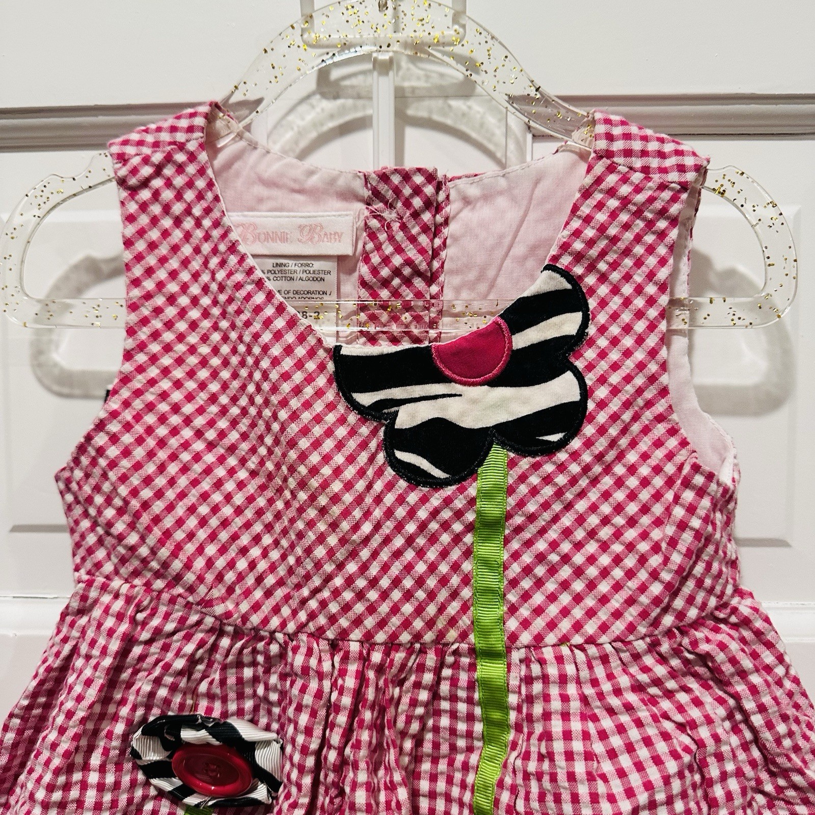 Bonnie Baby Pink Gingham & Zebra Dress & Leggings Set Sz 24M